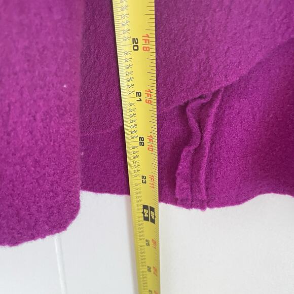 Merino Wool Ruffle Front Cardigan Purple Open Front Sweater Long Sleeve Feminine - Picture 7 of 7